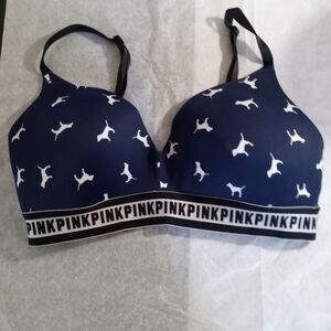 Victoria Secret Pink Navy Blue & White Wear Everywhere Wireless Size 34D *READ*